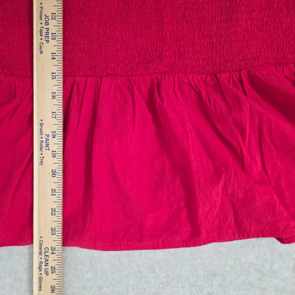 Old Navy Smocked Crepe Top Sz XL Long Puff Sleeve Red Square Neck